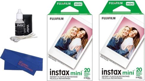 Fujifilm Instax Mini Color Film Bundle for Evo ، Mini 12 ، Mini 11 و Mini 41 Cameras ، تشمل: فيلم ملون فوري ، مجموعة تنظيف وقماش تنظيف (20 تعرضًا) in Kuwait