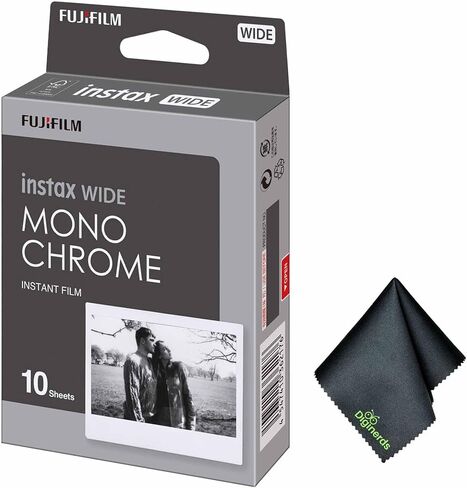 Fujifilm Instax Wide Monochrome Film (10 تعرض) حزمة مع قطعة قماش لتنظيف الألياف الدقيقة in Saudi Arabia