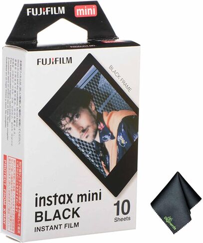 FUJIFILM Instax Mini Black Instant Film (10 تعرضات) باقة مع قطعة قماش لتنظيف الألياف الدقيقة in Kuwait