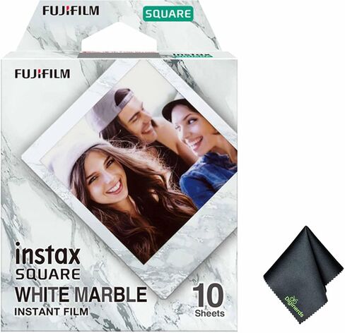 FUJIFILM INSTAX Square White Marble Instant Film (10 Exposures) Bundle with Microfiber Cleaning Cloth in Saudi Arabia