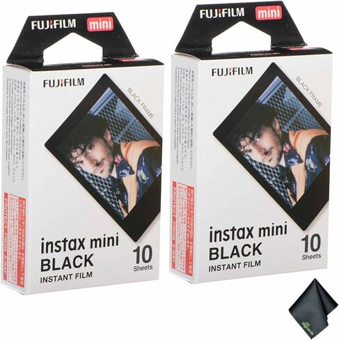Fujifilm Instax Mini Black Form (20 تعرضًا) باقة مع قطعة قماش لتنظيف الألياف الدقيقة in Saudi Arabia
