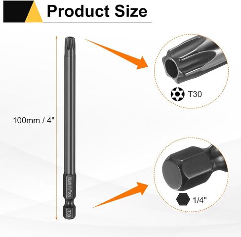 HARFINGTON T30 Security Torx Head Screweriver Bit 1/4 "Hex Shank 4" (100mm) Proof Magnetic Tarting Proof 6 Point Star Scre in Saudi Arabia