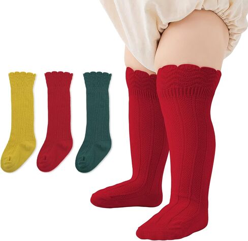 Zando Baby Girls Knee High Socks 3 عبوات ، جوارب قطن طن الطول أنبوب لصالح طفل جديد in Saudi Arabia