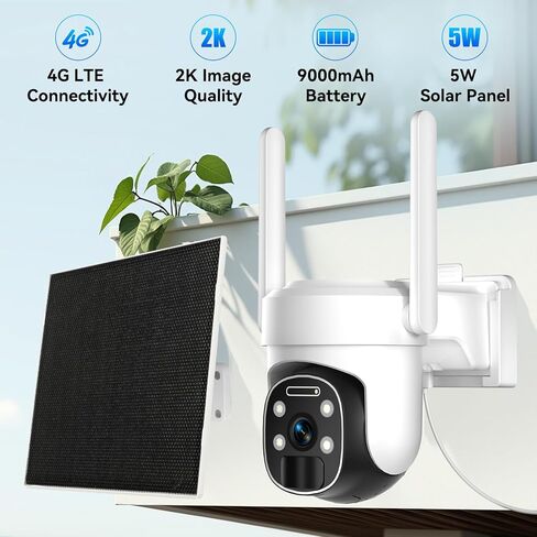 4G LTE Cellular Security Camera Outdoor ، 2K No WiFi Solar Camera Outdoor Wireless Color Vision ، Cellular Cameras for Security 360 ° ، Sensor Pir Motion Sensor in Kuwait