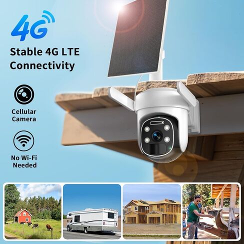 4G LTE Cellular Security Camera Outdoor ، 2K No WiFi Solar Camera Outdoor Wireless Color Vision ، Cellular Cameras for Security 360 ° ، Sensor Pir Motion Sensor in Kuwait