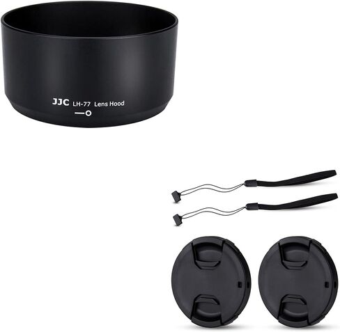 JJC HB-77 HOSEBLAING LENS HOOD و 2-pack 58 مم غطاء رأس العدسة الأمامية لـ Nikon AF-P DX NIKKOR 70-300MM F/4.5-6.3G ED VR ، NIKON AF-P DX NIKKOR 70-300MM F/4.5-6.3G ED ED ON NIKON D3500 D3400 D56 in Kuwait