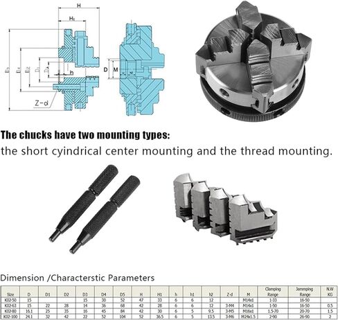 Lathe Chuck, Wood Lathe Chuck 50mm Mini, 50mm Mini 4 Jaw Reversible Self Centering M14 Thread Mount Lathes Manual Chucks in Saudi Arabia