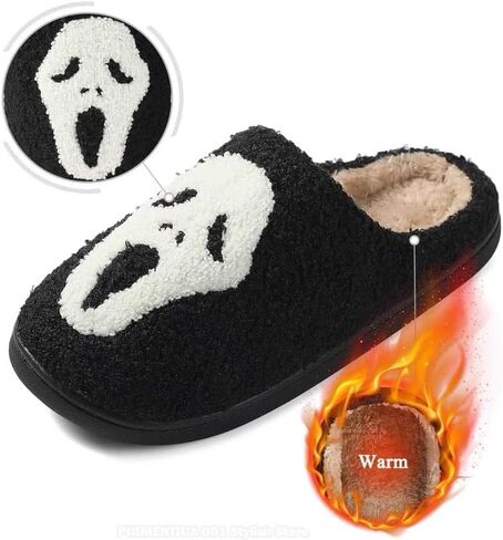 Unisex Halloween Slippers Spooky Ghost Slippers Cute Cozy Warm Plush Slip-On House Indoor and Outdoor Shoes in Saudi Arabia