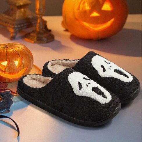 Unisex Halloween Slippers Spooky Ghost Slippers Cute Cozy Warm Plush Slip-On House Indoor and Outdoor Shoes in Saudi Arabia