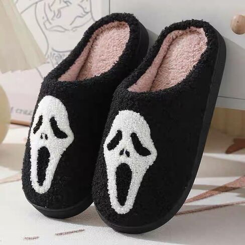 Unisex Halloween Slippers Spooky Ghost Slippers Cute Cozy Warm Plush Slip-On House Indoor and Outdoor Shoes in Saudi Arabia
