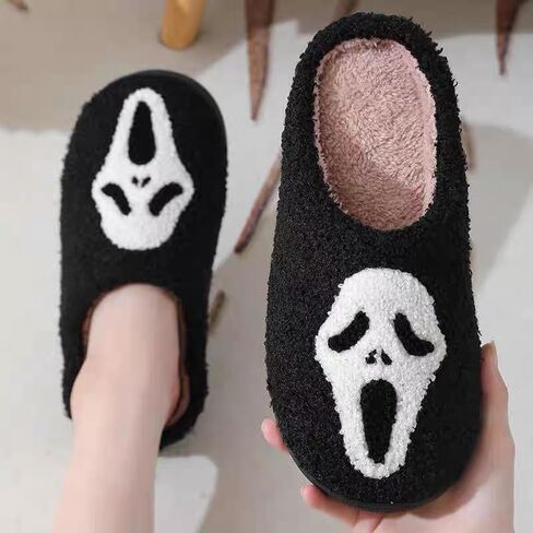 Unisex Halloween Slippers Spooky Ghost Slippers Cute Cozy Warm Plush Slip-On House Indoor and Outdoor Shoes in Saudi Arabia