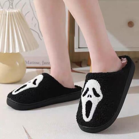 Unisex Halloween Slippers Spooky Ghost Slippers Cute Cozy Warm Plush Slip-On House Indoor and Outdoor Shoes in Saudi Arabia