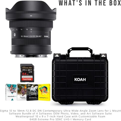 Sigma 10 to 18mm F2.8 DC DN Contemporary Ultra-Wide-Angle Zoom Lens for L Mount Bundle with Software Bundle of 4 Softwares Art Software Suite, Hard Case and 64GB Memory Card (4 Items) in Saudi Arabia