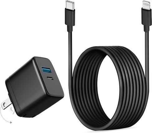 20W Apple Dual Port Fast Charger for iPad 9th 8th 7th Generation 10.2'', iPad Air 3/2, iPad Mini 5, Foldable Wall Charger with 6.6ft USB-C to Lightning Fast Charging Cable in Kuwait