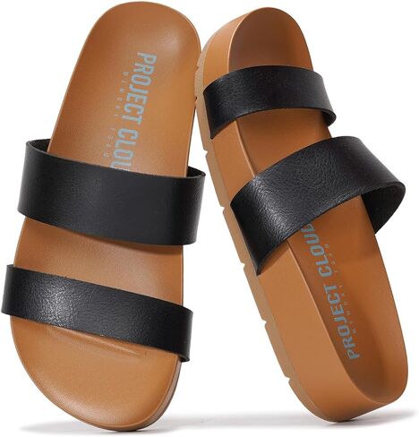 Project Cloud Memory Slide Sandals Footwear - Slides Lightweight Band -Strap و Divlip Vegan Leather Slides - Summer Sandals for Women 2025 (Hilltop ، BLK ، 9) in Kuwait
