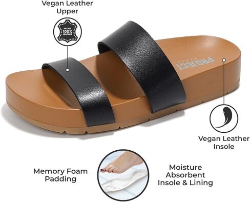 Project Cloud Memory Slide Sandals Footwear - Slides Lightweight Band -Strap و Divlip Vegan Leather Slides - Summer Sandals for Women 2025 (Hilltop ، BLK ، 9) in Kuwait