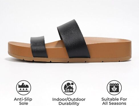 Project Cloud Memory Slide Sandals Footwear - Slides Lightweight Band -Strap و Divlip Vegan Leather Slides - Summer Sandals for Women 2025 (Hilltop ، BLK ، 9) in Kuwait