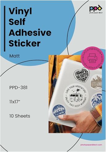 PPD 11x17 Inkjet Matte Self Adhesive Vinyl Sticker Paper Photo Quality PREMIUM Commercial Grade 4.7mil Instant Dry Scratch and Tear Resistant x 10 Sheets (PPD-381-10) in Kuwait