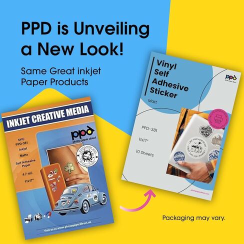 PPD 11x17 Inkjet Matte Self Adhesive Vinyl Sticker Paper Photo Quality PREMIUM Commercial Grade 4.7mil Instant Dry Scratch and Tear Resistant x 10 Sheets (PPD-381-10) in Kuwait