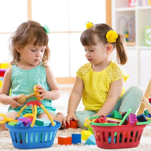 6 حزمة البلاستيك سلال صغيرة مع مقبض كومة تسوق النزهة ملونة من السلال لتخزين البقالة للتخييم النزهة لحفلات عيد الفصح لوازم حفلات الفصح in Saudi Arabia