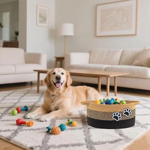 Small Woven Cotton Rope Nursery Organizer Bins, Dog Toy Basket Bins with Handle, Cute Empty Baby Gift Storage Baskets with Paw in Kuwait