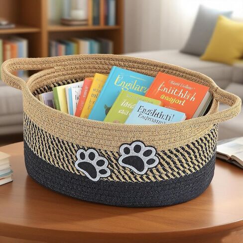 Small Woven Cotton Rope Nursery Organizer Bins, Dog Toy Basket Bins with Handle, Cute Empty Baby Gift Storage Baskets with Paw in Kuwait