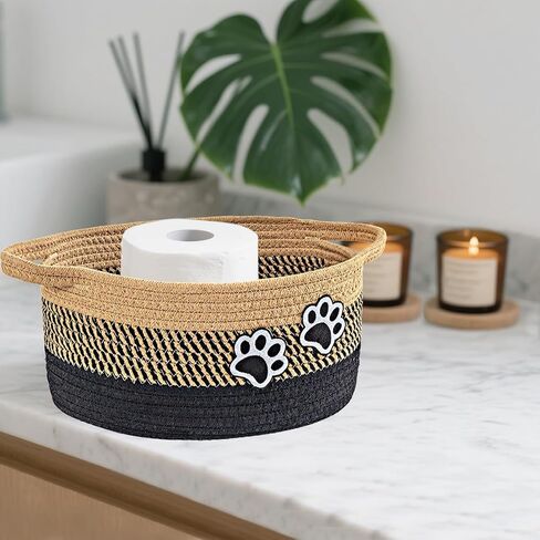 Small Woven Cotton Rope Nursery Organizer Bins, Dog Toy Basket Bins with Handle, Cute Empty Baby Gift Storage Baskets with Paw in Kuwait