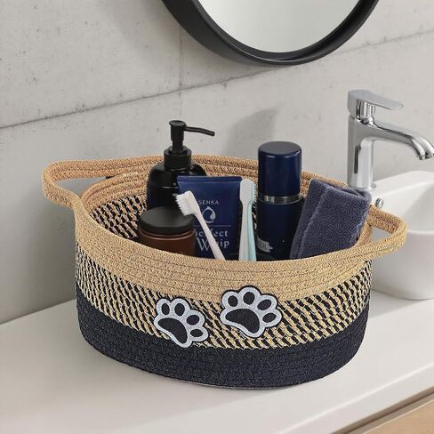 Small Woven Cotton Rope Nursery Organizer Bins, Dog Toy Basket Bins with Handle, Cute Empty Baby Gift Storage Baskets with Paw in Kuwait