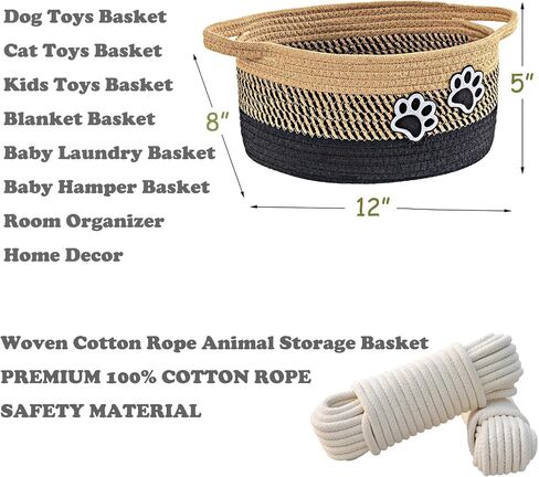 Small Woven Cotton Rope Nursery Organizer Bins, Dog Toy Basket Bins with Handle, Cute Empty Baby Gift Storage Baskets with Paw in Kuwait