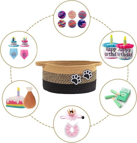 Small Woven Cotton Rope Nursery Organizer Bins, Dog Toy Basket Bins with Handle, Cute Empty Baby Gift Storage Baskets with Paw in Kuwait