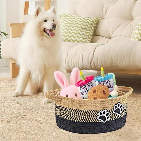 Small Woven Cotton Rope Nursery Organizer Bins, Dog Toy Basket Bins with Handle, Cute Empty Baby Gift Storage Baskets with Paw in Kuwait