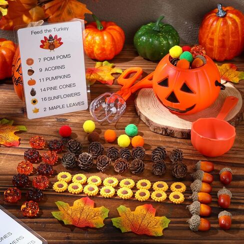 149 PCS عيد الشكر مهارات دقيقة حركية حسية حشو الحشو تشمل البطاقات المعرفية Acorn Maple Leaf Sunflower Pinecone Decord Decor in Saudi Arabia