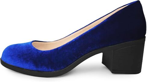 Women's Velvet Mary Jane Pumps Comfortable Slip-On Low Block Heel Round Toe Dress Shoes Vintage Retro Style in Kuwait