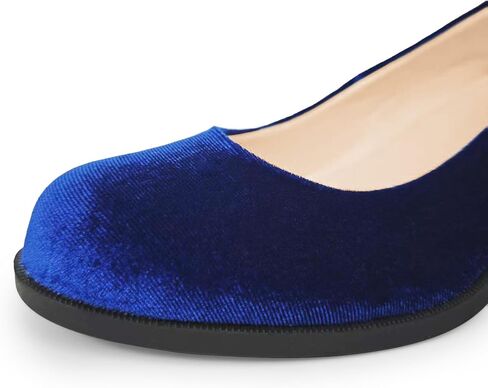 Women's Velvet Mary Jane Pumps Comfortable Slip-On Low Block Heel Round Toe Dress Shoes Vintage Retro Style in Kuwait