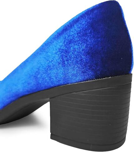 Women's Velvet Mary Jane Pumps Comfortable Slip-On Low Block Heel Round Toe Dress Shoes Vintage Retro Style in Kuwait