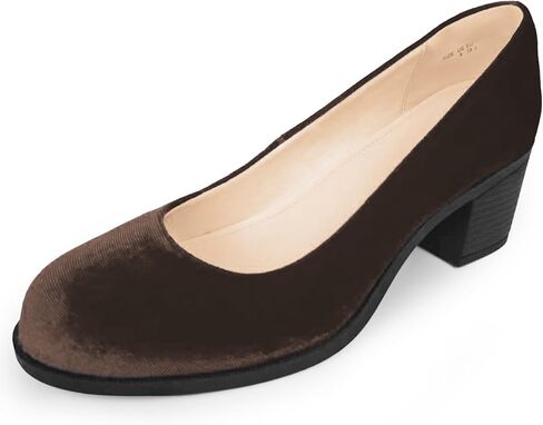 Women's Velvet Mary Jane Pumps Comfortable Slip-On Low Block Heel Round Toe Dress Shoes Vintage Retro Style in Kuwait