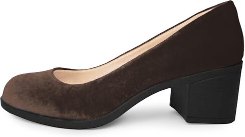 Women's Velvet Mary Jane Pumps Comfortable Slip-On Low Block Heel Round Toe Dress Shoes Vintage Retro Style in Kuwait