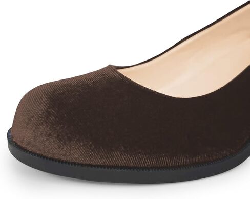 Women's Velvet Mary Jane Pumps Comfortable Slip-On Low Block Heel Round Toe Dress Shoes Vintage Retro Style in Kuwait