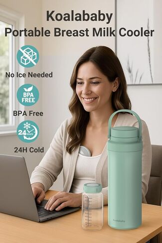 Koalababy Portable Breast Milk Cooler 22oz – 24-Hour Cooling, with 2 Bottles for Breastmilk Storage, Insulated Chiller for Work & Travel, Larger Capacity for Breastfeeding Moms in Kuwait