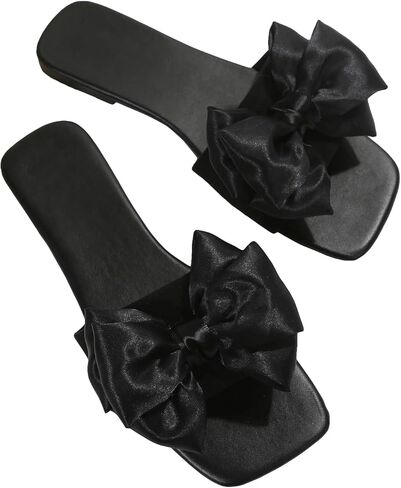 Gorglitter Women's Bow Flat Sandals Square Open Toe Tee Summer Haction Slides Slides Slides Slides in Saudi Arabia