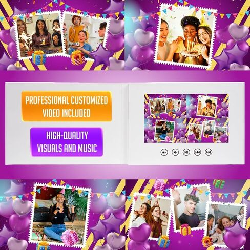 Customized Adult Greeting Video Card – Upload Your Own Photos for a Personalized Birthday Slideshow – Digital Gift with 7" Display, 8GB Memory, USB Charging, Ready to Play in Kuwait