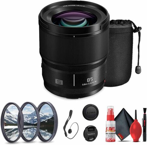 Panasonic Lumix S 85mm F/1.8 Lens (S-S85) حزمة بما في ذلك: مجموعة مرشح 3 قطع ، قبعات عدسة ، حقيبة عدسة ، حارس كاب ، مجموعة تنظيف كاملة in Saudi Arabia