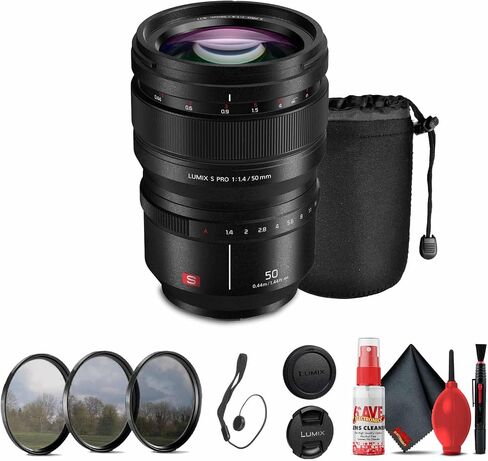 Panasonic Lumix S Pro 50mm F/1.4 Lens (S-X50) حزمة بما في ذلك: مجموعة مرشح 3 قطع ، قبعات عدسة ، حقيبة عدسة ، حارس كاب ، مجموعة تنظيف كاملة in Saudi Arabia
