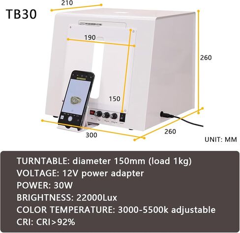 Electric 360 ° Fothating Photography Light Box ، مجموعة خيمة الاستوديو المحمولة ، 360 درجة قابلة للتدوير ، وضوء قابل للتعديل ، ومناسب لتصوير المجوهرات ، يمكن وضعه أو تعليقه لإطلاق النار (TB20) in Kuwait