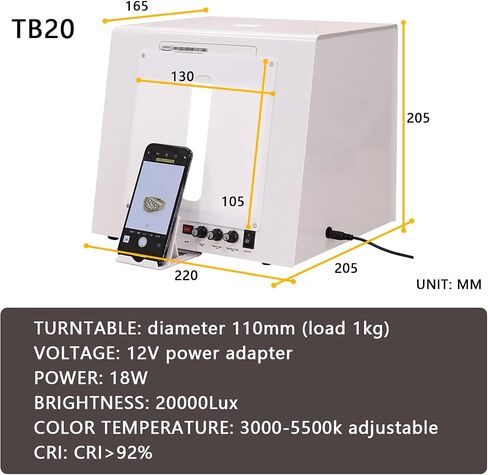 Electric 360° Rotating Photography Light Box, Portable Studio Tent Kit, 360° Rotatable, Adjustable Light, Suitable for Jewelry Photography, Can Be Placed or Hung for Shooting (Tb20) in Saudi Arabia