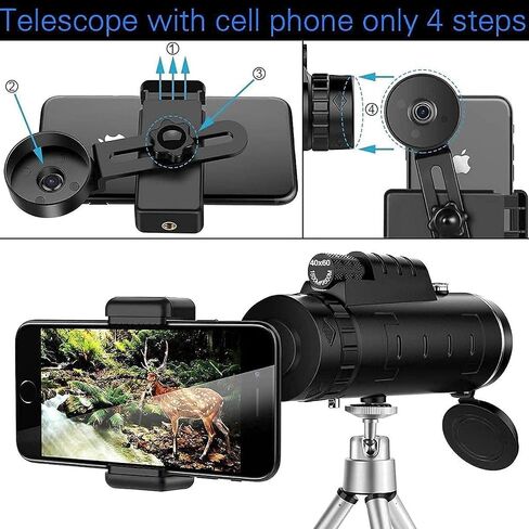 Durable and Clear Prism Dual Focus, 40X60 High Definition with Smartphone Holder Tripod for Bird Watching, Camping, Traveling in Saudi Arabia