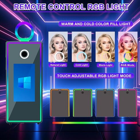 65 inch Portable Mirror Photo Booth,Magic Mirror Selfie Photobooth Stand Machine 32'' Touch Screen with Ring Light and Trolley Flight Case for Parties (Black, Machine+Camera+Mini Printer) in Kuwait