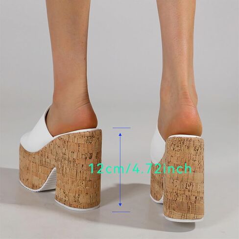 Women's Cork Platform Open Round Toe High Chunky Heel Mules Sandals Sexy Backless Comfortable Slip On Non-slip Dress Summer High Heel Sandals fot Party Dance Wedding Shoes in Saudi Arabia