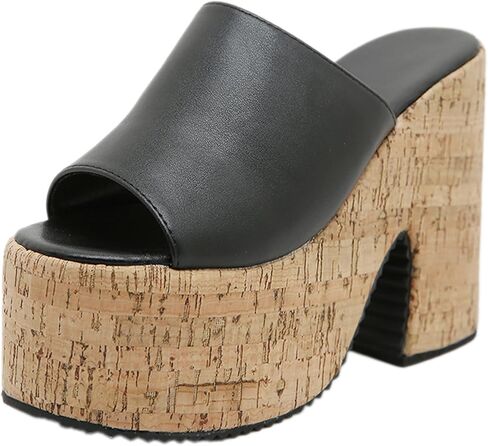 Women's Cork Platform Open Round Toe High Chunky Heel Mules Sandals Sexy Backless Comfortable Slip On Non-slip Dress Summer High Heel Sandals fot Party Dance Wedding Shoes in Saudi Arabia