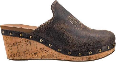 Corkys Footwear Womens yee Haw Slip -in Wedge - يتميز بكعب 2.5 بوصة ، خياطة غربية في الجزء العلوي ، النعال الناعمة Eva ، والأزرار على طول الخارجي - Espresso Crinkle ، حجم 9 in Saudi Arabia